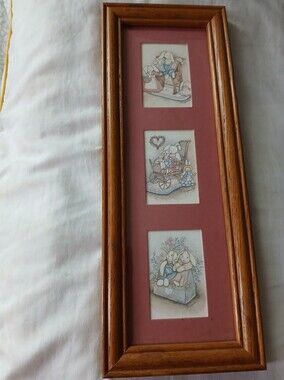 Margaret B Cute Bunnies Country Mini Prints Set Of 3 In Brown Wood Frame Child's